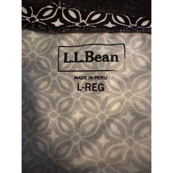 L.L. Bean Black White Pattern Womens L Top V Neck 3/4 Sleeves Tencell Spandex - Picture 2 of 9